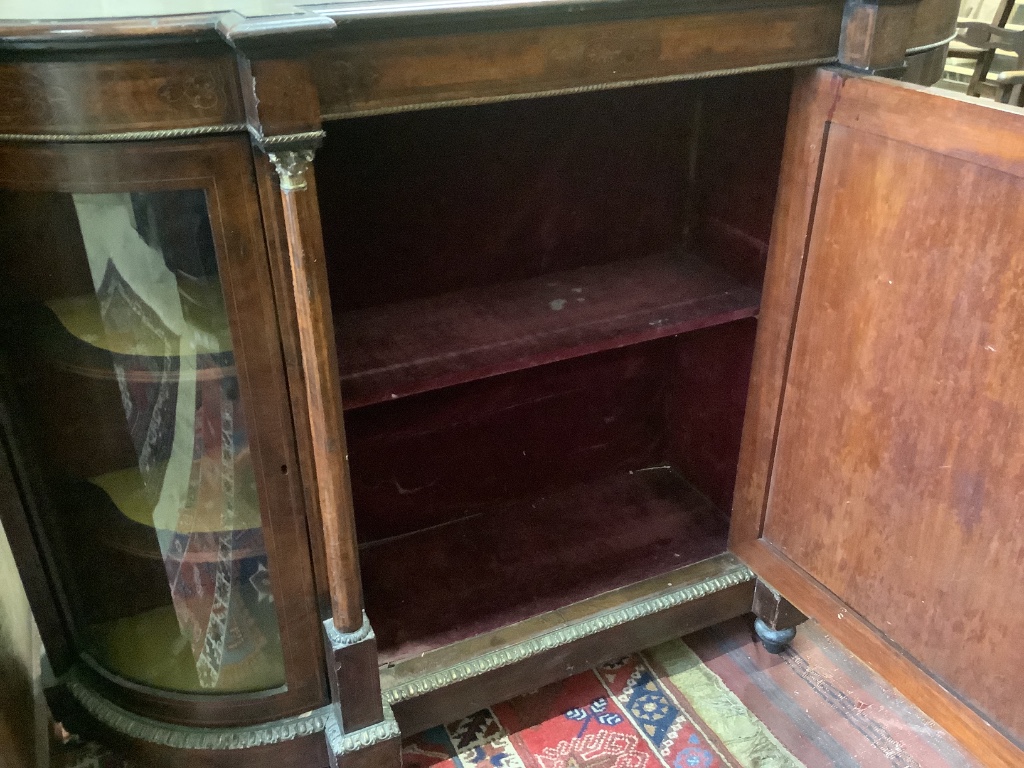 A Victorian walnut credenza, circa 1860, width 150cm, depth 43cm, height 107cm